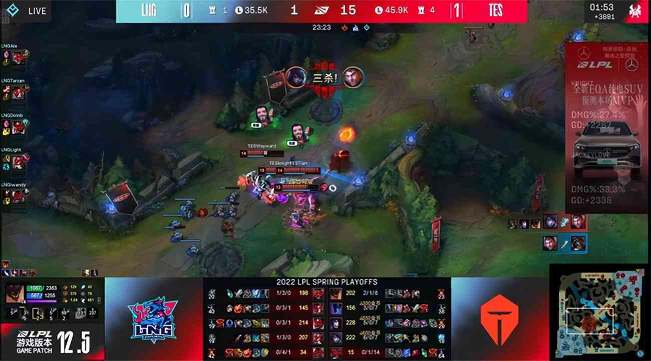 LOL-LPL：knight阿狸叠满25层“杀人书”，TES 3-0击败LNG晋级四强