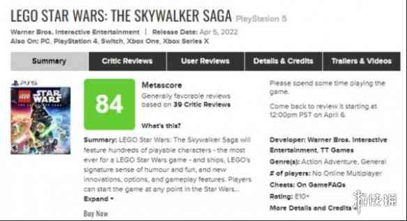 《乐高星球大战：天行者传奇》PS5首批媒体评分解禁