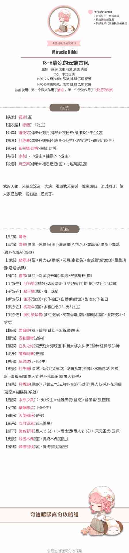 奇迹暖暖第十三章公主少女高分搭配攻略初测版(上)