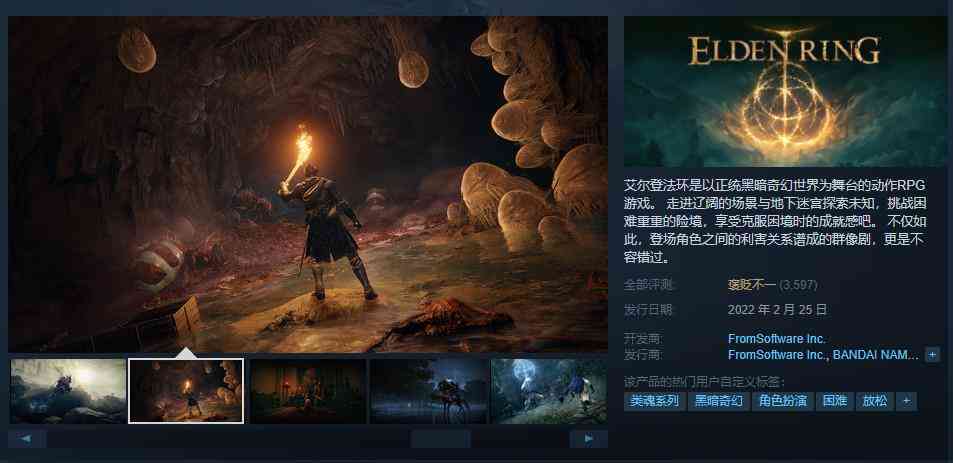 魂系大作《艾尔登法环》现已发售 Steam综合评价“褒贬不一”