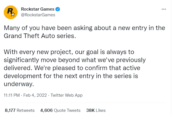 R星确认下一款《GTA》制作当中 开发顺利