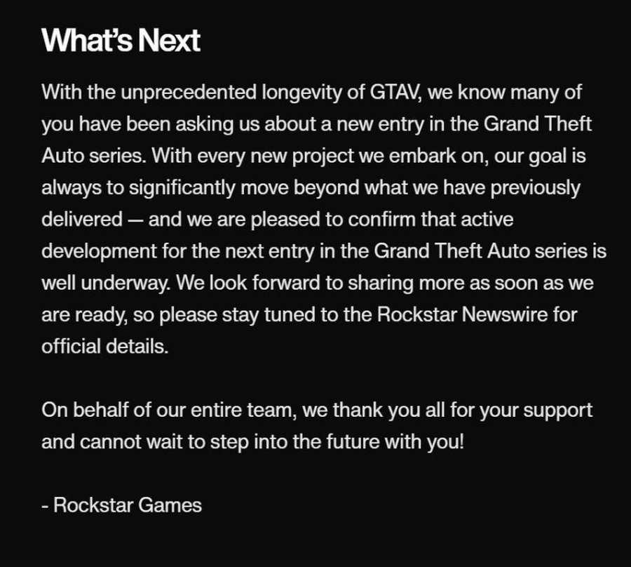 GTA 6终于要来了，R星首次确认新作开发进展顺利