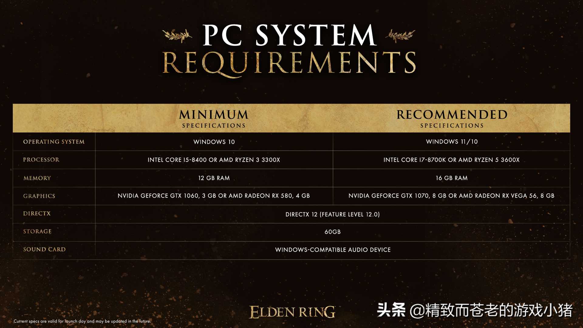 《艾尔登法环》PC 系统配置需求公开，显卡建议 GTX 1070 起