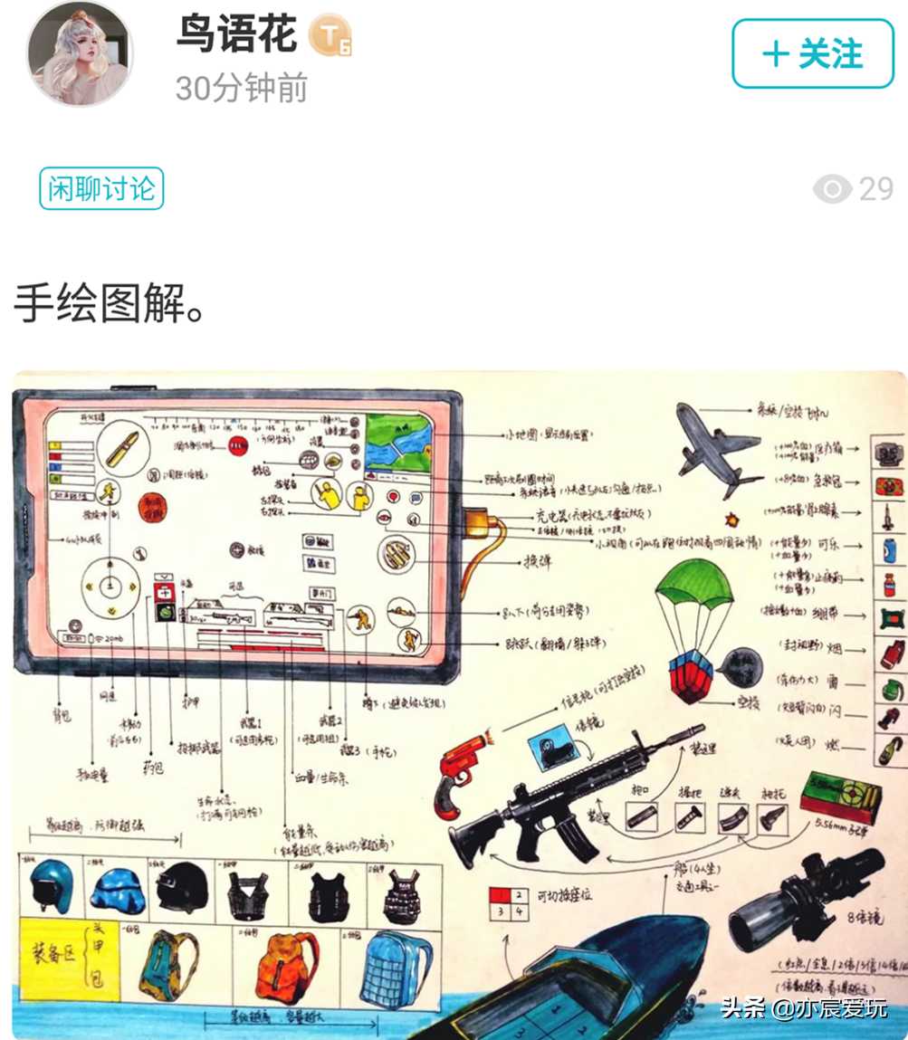 和平精英：初中生手绘吃鸡“入门指南”，信息量有点大，我看懵了