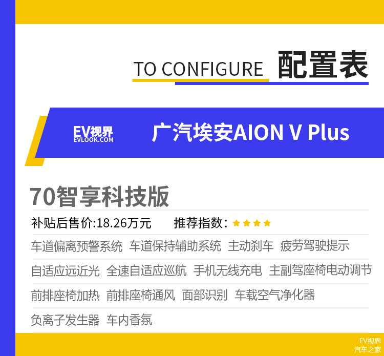 推荐80智享科技版 广汽埃安AION V Plus购车手册