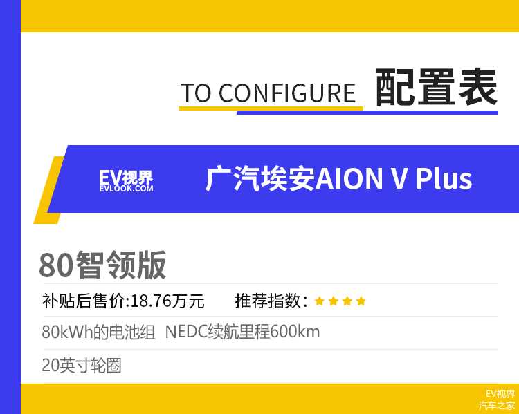 推荐80智享科技版 广汽埃安AION V Plus购车手册